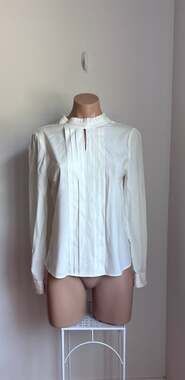 The Fold London White Silk Pleated High-Neck Blouse Size 6